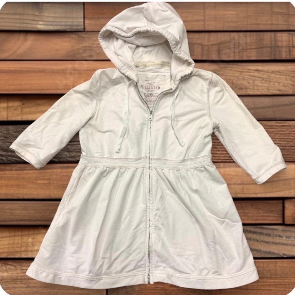 Y2K Hollister Zip Up Hoodie White Casual Loungewear Babydoll Empire Waist Medium